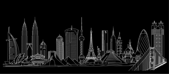 线描建筑城市剪影 焦油条元素的创意融合与免费资源分享